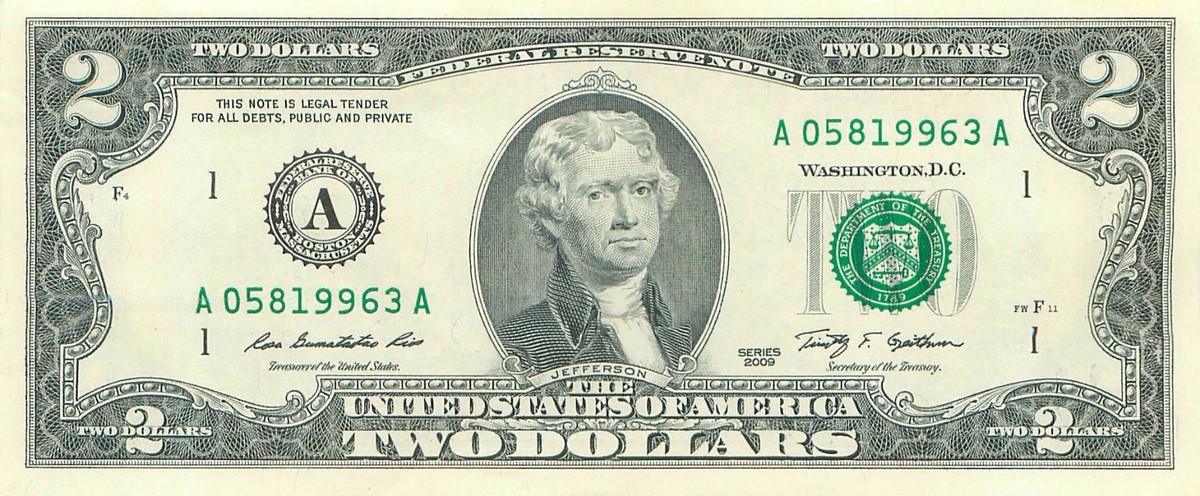 2009 series A/A (BOSTON) $2 Federal Reserve Note Two Dollar Bill 