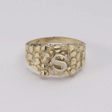 SOLID 10K Yellow White Gold Medium Nugget Design Initial Letter Ring All Sizes