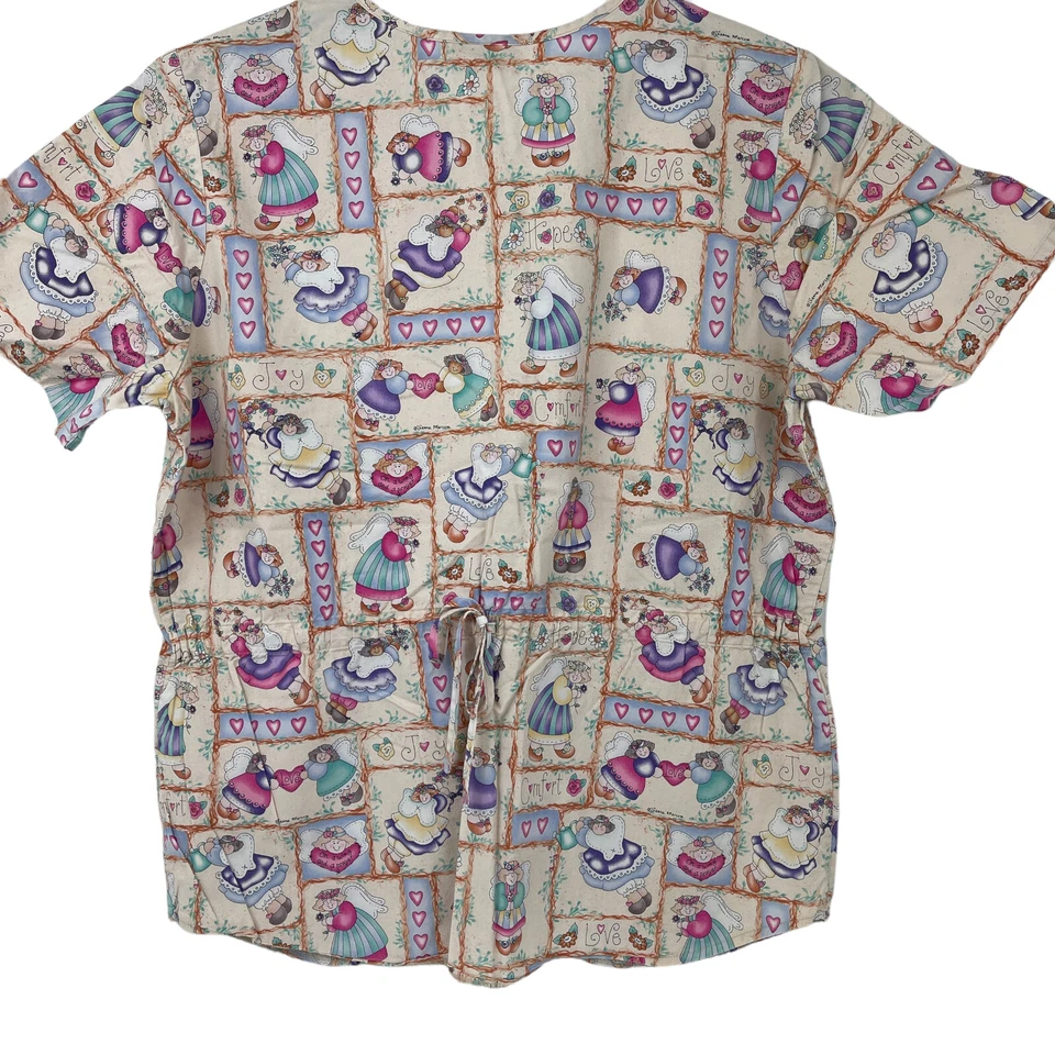 Blusa Médica Cherokee Mujer Talla M Amarilla Ángeles y Corazones Atado Trasero Abotonado Foto 2 de 4