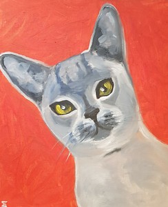 Oil Painting Fine Art Portrait Animal Pet Cat Kitten Grey Blue British Shorthair | Ebay