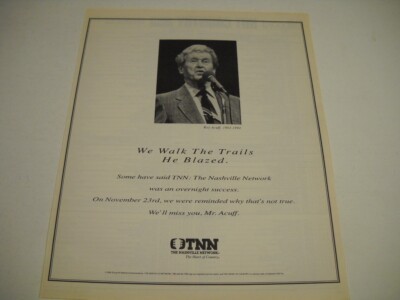 ROY ACUFF 1903-1992 WE WALK THE TRAILS HE BLAZED original Promo Poster Ad