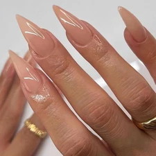 Press on Nails Long Stiletto Nude Fake Nails False Nail with Pure Transparent Gl