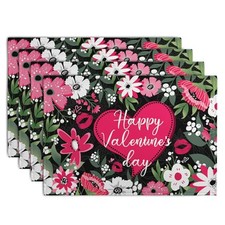 Happy Valentine's Day Placemats Set of 4 Valentine 18x12inch Flowers Heart