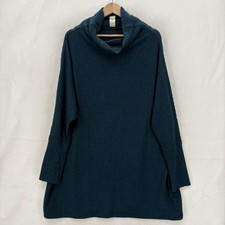 We The Free Sweater Tunic Womens Large Blue Waffle-Knit Cowl Neck Oversized Boho