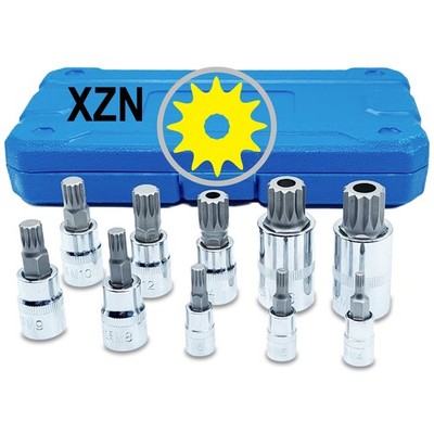 10-Pc XZN Triple Square Spline Bit Socket Set, 1/4'', 3/8'', 1/2'' Drive, M4-M18...