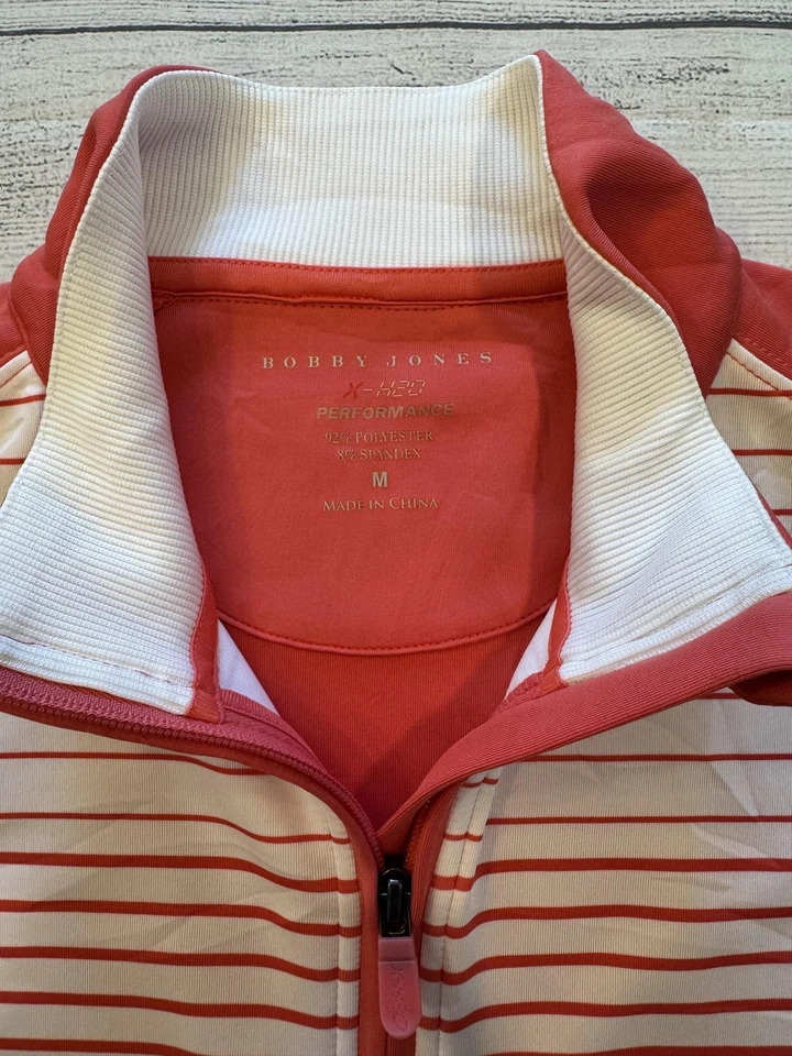 Pulôver de golfe Bobby Jones colete masculino médio vermelho branco listrado sem mangas XH2O - Imagem 2 de 4