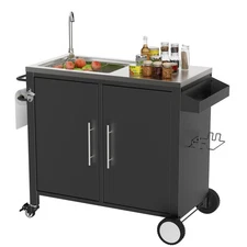 Outdoor Grill Table with Sink, Grill Cart with 304 Stainless Steel Sink