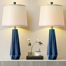 3 Color Temperature Table Lamps Set of 2, 27'' Navy Blue Modern Table Lamp fo...