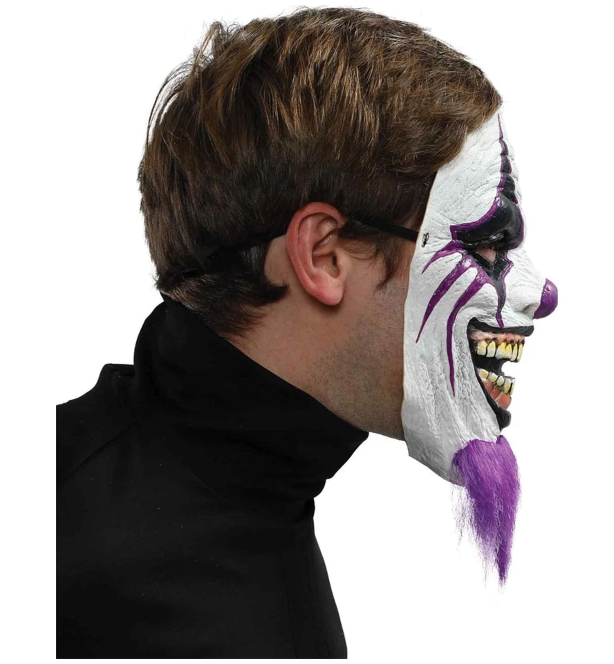 Bearded Clown Horror Joker Evil Jester Mens Costume Latex 1/2 Mask With Beard - Image 3 of 3
