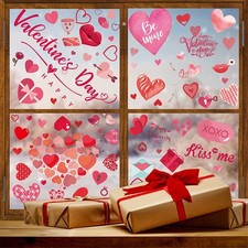 9 Sheets Valentines Window Cling Double-Sided Pink Red Heart Decals Stickers