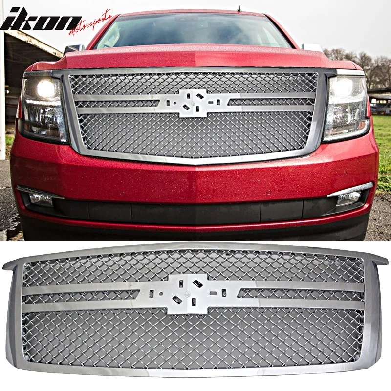 Fits 15-20 Chevy Tahoe B Style Chrome Honeycomb Front Bumper Hood Grille ABS