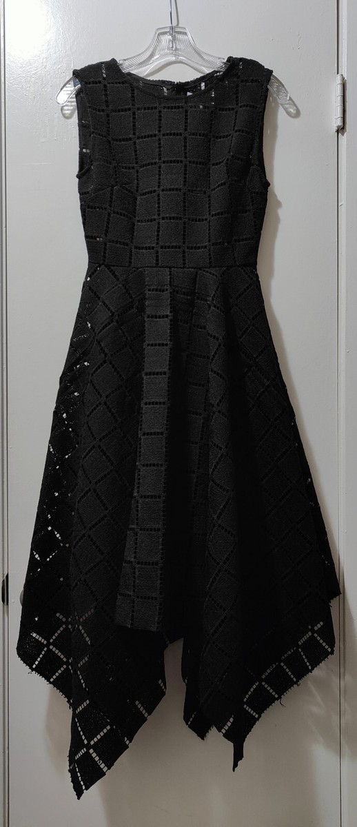 Asilio Women's Black Perforated Asymmetric Hem Heavy Metal Dress Size 6