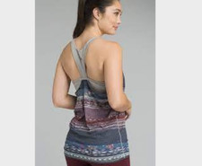 PrAna Top Miley Yoga Top Athletic Printed Tank Top Built in Bra Blue Size S