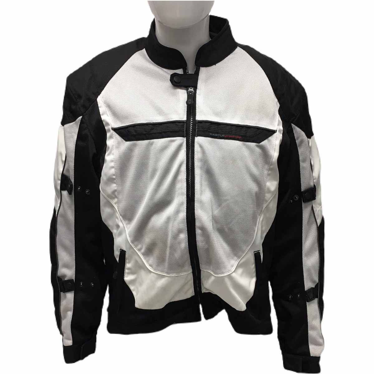 Castle Streetwear Motorcycle Jacket Black/White Shoulder Pads Size