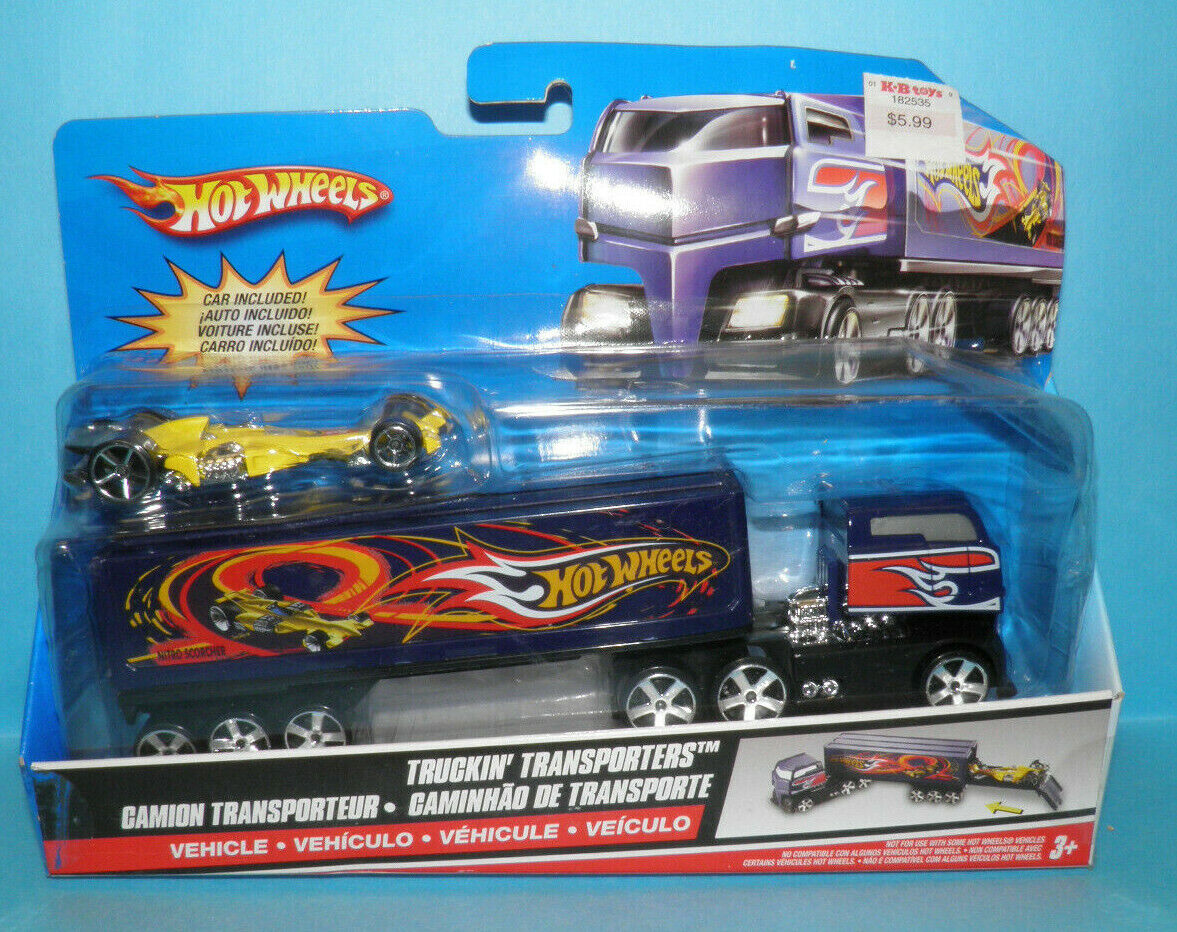 Hot Wheels Truckin Transporters Tractor Trailer Nitro Scorcher Dragster  Race Car