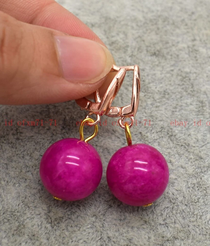 Encantadores pendientes colgantes redondos de piedras preciosas de 10/12/14 mm rosa Sugilite AAA+ Foto 2 de 4