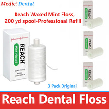 J J Reach Waxed Mint Floss, 200 yd spool-Professional Refill no dispenser 3/Bx