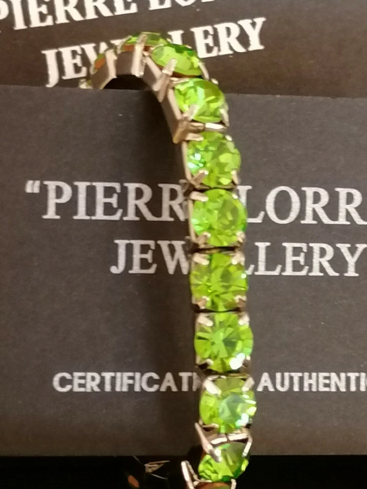 Peridot Tennis bracelet Green Swarovski Jewelry White Gold plate Handmde present - Image 2 of 4