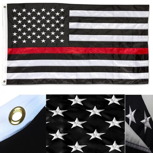 3x5 Embroidered Thin Gray Line American Flag – 220D Nylon USA With Grommets