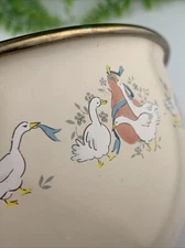 VTG Intl Marmalade Geese Metal  Bowl Enamelware Enamel Pear/Cherry Blue