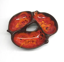 Abstract MCM Red Orange Bowl Serving Tray Sections Handle Vtg California Pottery