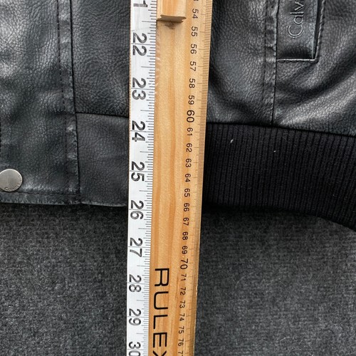 Calvin Klein Faux Leather PVC Riding Bomber Jacket Mens Large Black Sherpa Lined - Picture 15 of 21