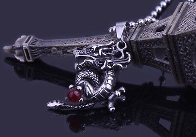 Silver Mens 316L Stainless Steel Titanium Dragon Pendant Necklace Chain Box P66 