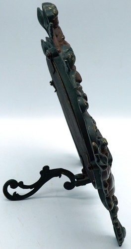 Jugendstil ovaler Eisen abgeschrägter Spiegelrahmen Staffelei Boden mit Engeln und Amoren - Bild 8 von 14
