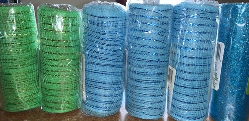 6 Piece Decorative Mesh BRIGHT GREEN, LIGHT BLUE & TEAL SPARKLE 6" X 5yd Fun Lot - Picture 11 of 11