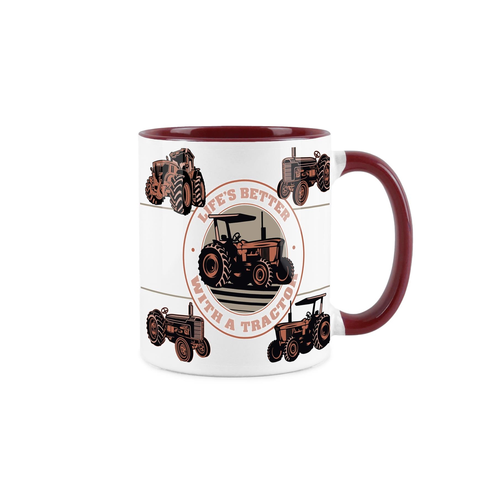 Tractor Mug - Vintage Transport Farmer Gift Maroon Ceramic Tea/Coffee Cup