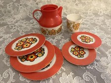 Vintage Chilton Toy Dishes Crazy Daisy Orange Brown Yellow Flowers RARE MCM
