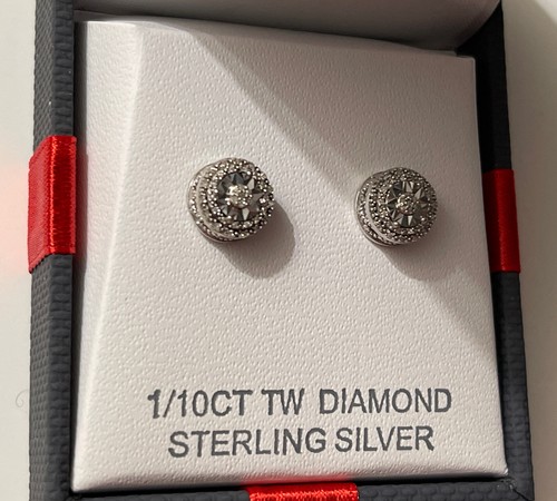 Orecchini dia argento sterling 1/10 ctw orecchini diamanti cttw al dettaglio $125 nuovi con etichette - Foto 3 di 10
