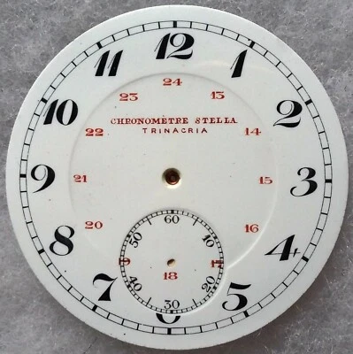 Cadran émaillé ancien montre gousset 43 mm CHRONOMÈTRE STELLA TRINACRIA France - Photo 1/2