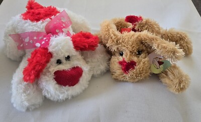 Pair of Floppy Lying Down Plush Valentine's Puppy Dogs, 1 Angel Toy, 1 Unbranded