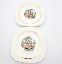 Vintage The Harker Pottery Company Square Plate 22 Karat Gold Trim Romance