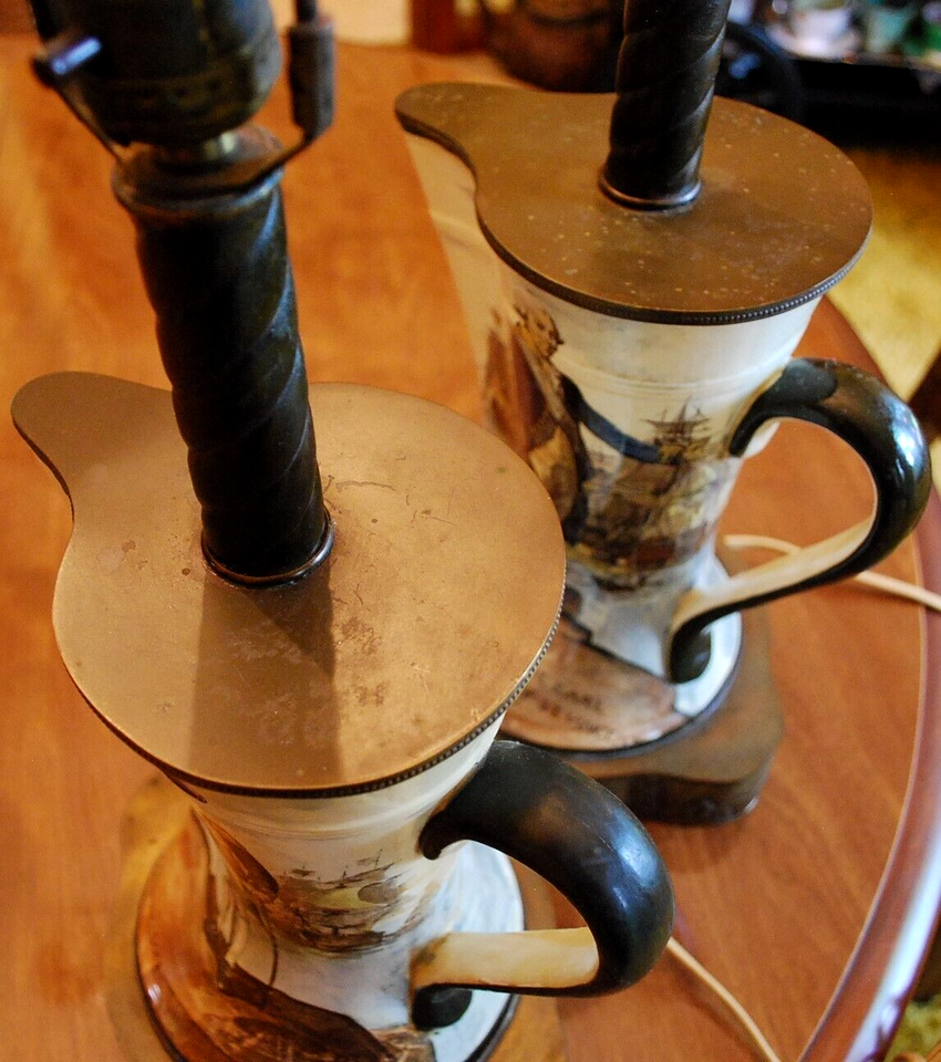 Antique Set 2 ROYAL DOULTON Pitcher Table Lamps c1919 FAMOUS NAVAL