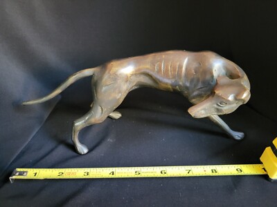 Vintage Bronze Metal Greyhound Whippet Dog Statue Sculpture Figurine. BEAUTIFUL!