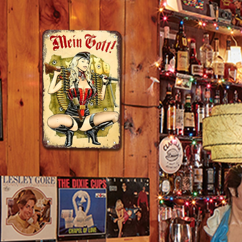 Vintage Metal Plate Girl Rectangular Iron Painting Wall Art Bar Decor