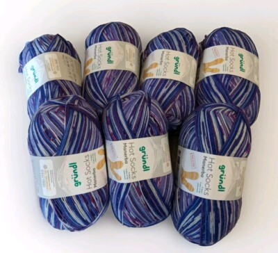 Sockenwolle Gründl 7×100g(7×420m)45,50  Hot Socks Lila-blau-weiß meliert