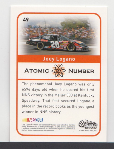 JOEY LOGANO : 2009 - WHEELS ELEMENT - ATOMIC NUMBER RC - CARD No. # 49 - Picture 2 of 2