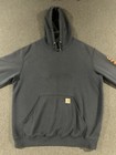 Carhartt Original Fit Hoodie Sweatshirt XL Blue Distressed Long Sleeve 104482