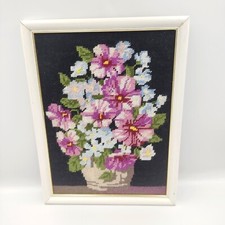 Cross stitch picture handmade Vintage Floral Needlepoint Embroidered Wall Art