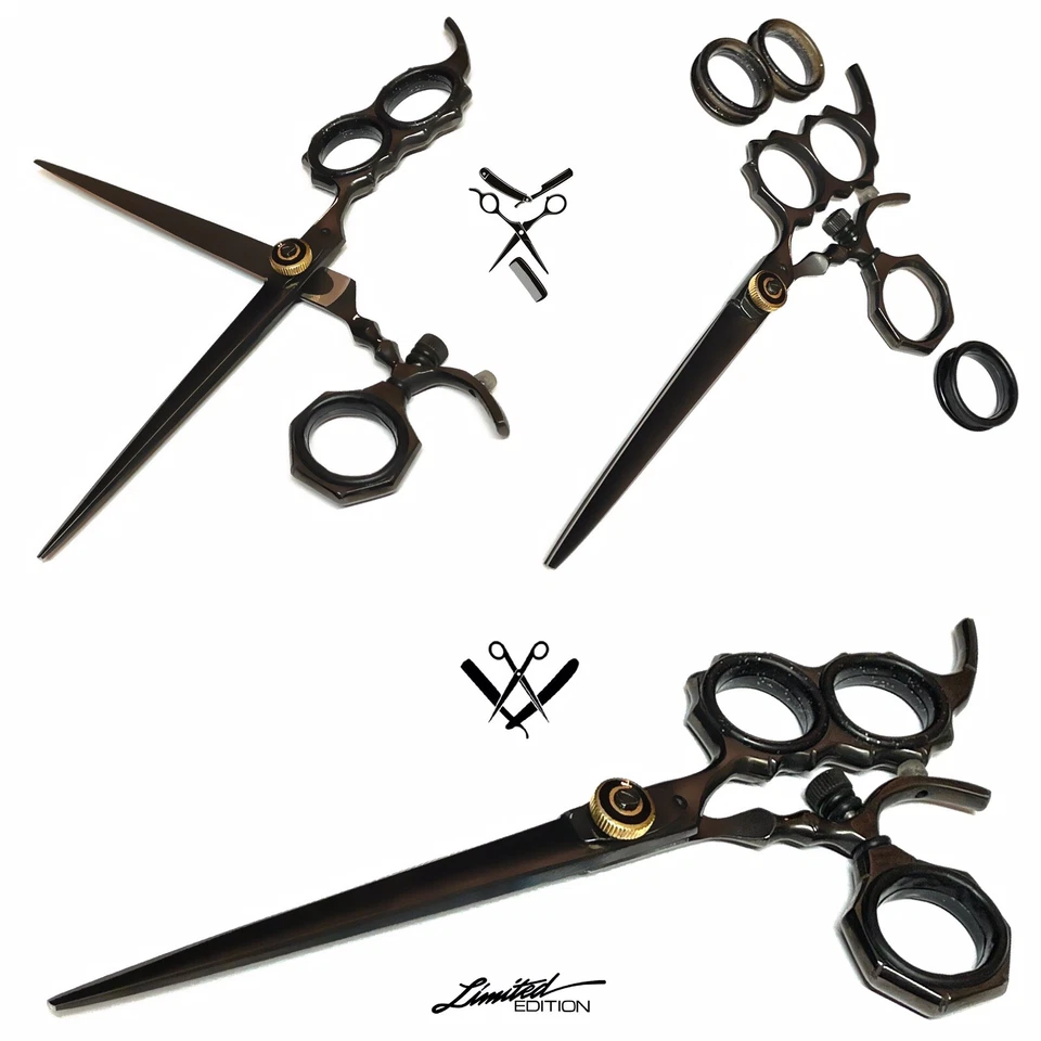 Pro Level Barber Scissors/Shears in Black With Tension Screw & Swivel Thumb Rest - Image 2 of 4