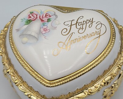 Vtg Happy Anniversary Waltz San Fransisco Music Box Co Heart Trinket Box 69-5320