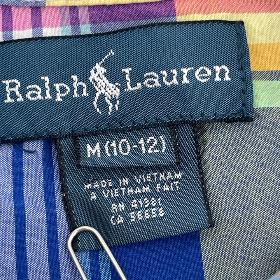 Ralph Lauren Kids Plaid Button Down Shirt Short Sleeve Yellow Blue Green M 10-12 - Image 4 of 4