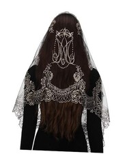 Triangular Camellia Sacred Heart Veil - Church Wedding Black Gold -01