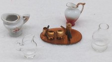 Dollhouse Miniature LOT Brass Tea Set 2 Water Pitchers Clear Glass Pitcher Japan