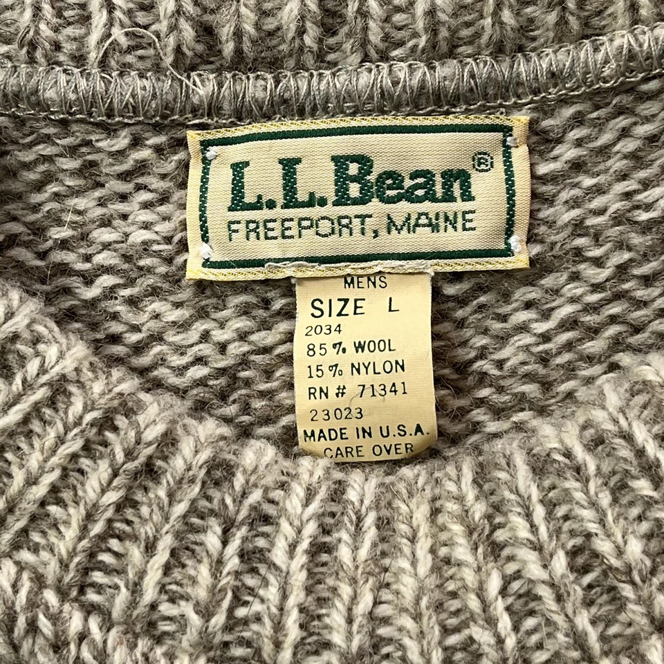 Vintage LL Bean Sweater Mens Large Beige Burgundy Stripe Wool Made USA 80s - Image 3 of 4