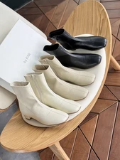 By Far Women's Real Leather Short Boots Side Zipper and Square Toe Nude Boots