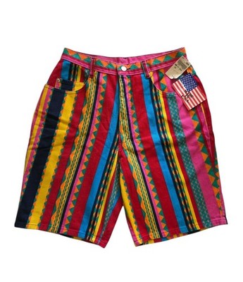 NWT Vintage MDM Designs Colorful Stripe Denim Shorts Pants Women's Sz 30/16 Rare